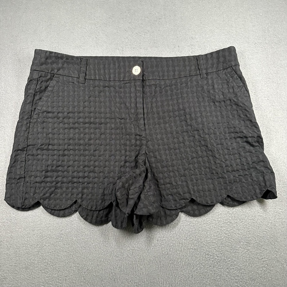 Crown & Ivy Shelby Shorts Womens 16 Black Jacquard Scallop Hem Chino 3.5 Inseam
